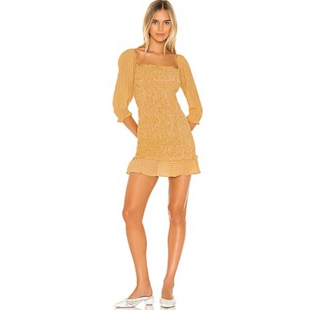 Faithfull the Brand Mustard Smocked Mini Dress